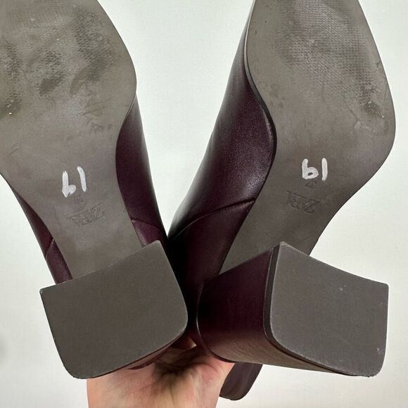 Zara Women’s Oxblood Burgundy Leather Square Toe Below the Knee Block Heel Boot - Picture 10 of 15